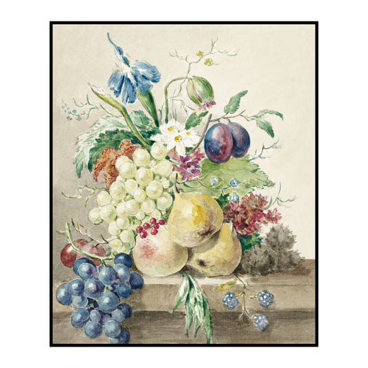 Still Life of Flowers and Fruits Drawing