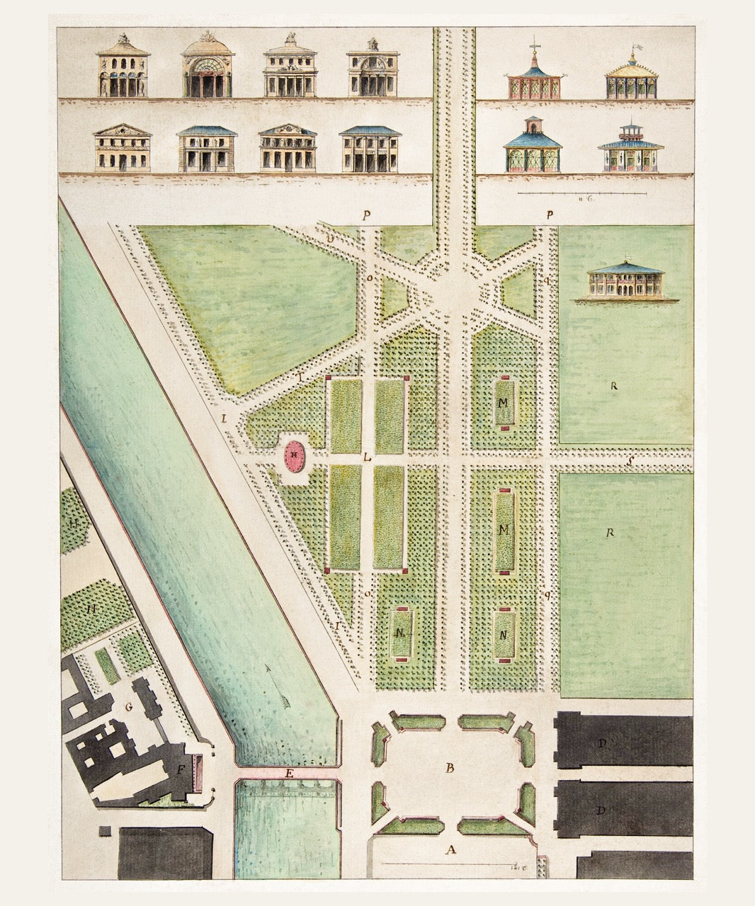 Vintage Map of Jardin Public, Champs Elysées
