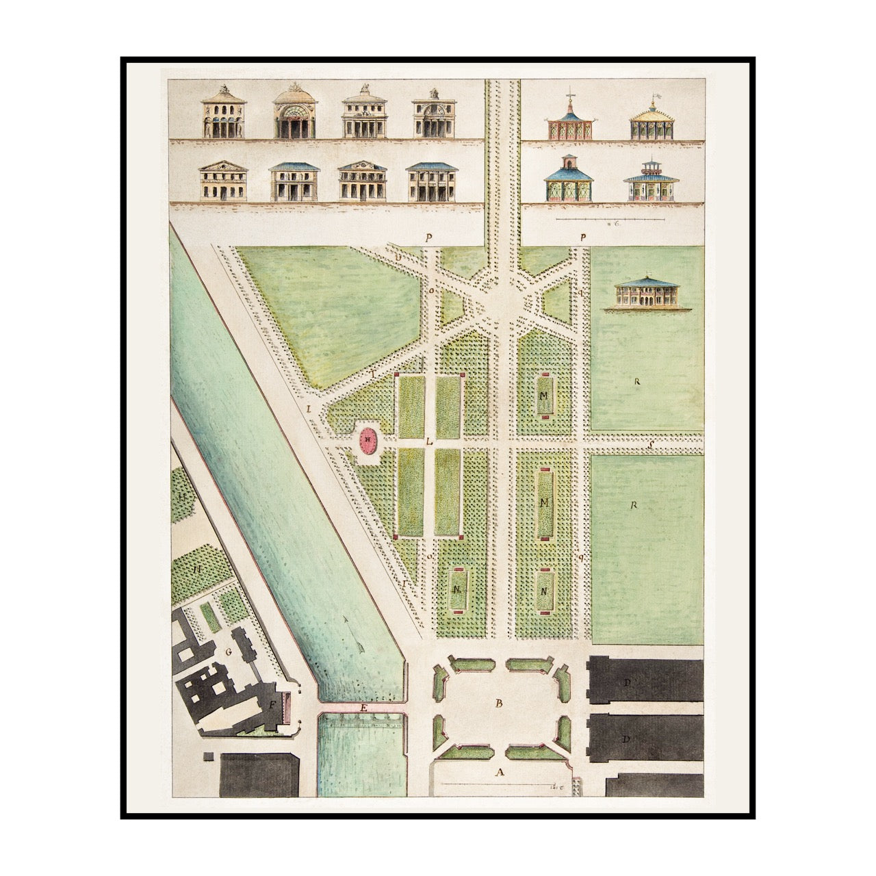 Vintage Map of Jardin Public, Champs Elysées
