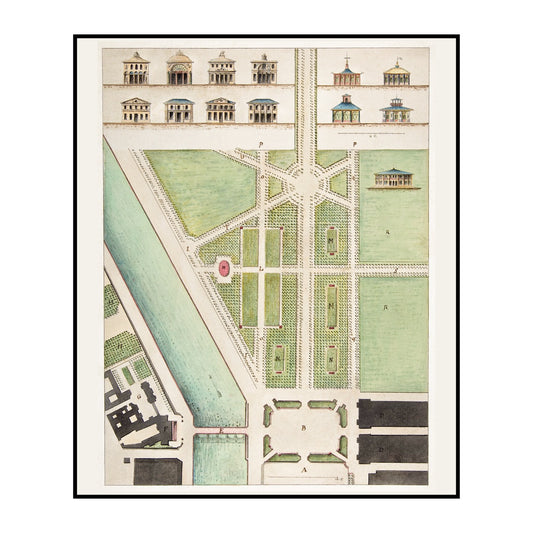Vintage Map of Jardin Public, Champs Elysées