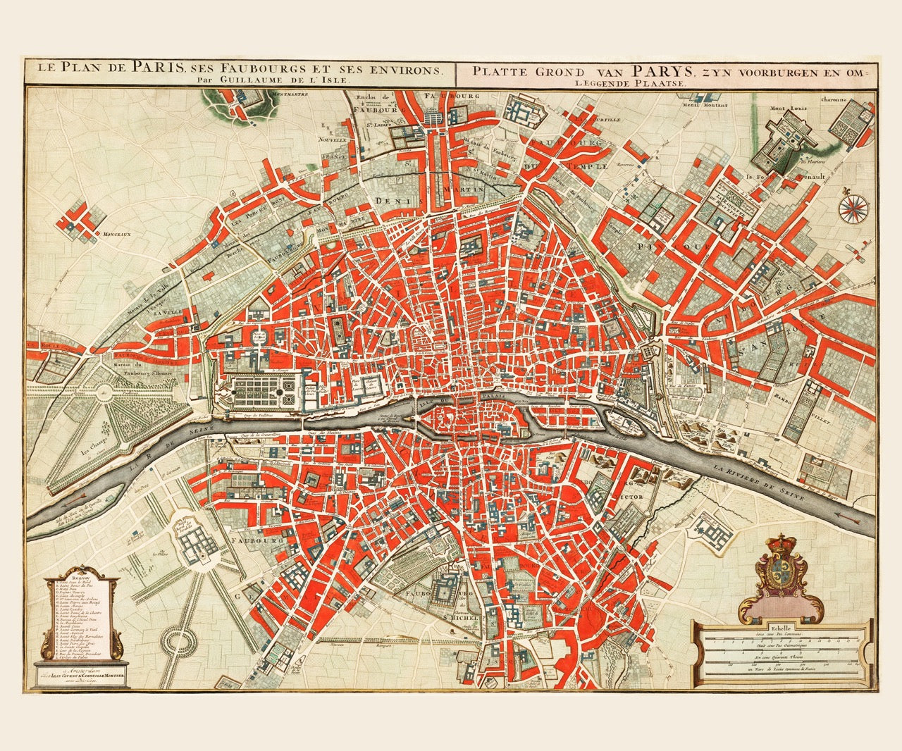 Vintage Map of Paris 1721–1774